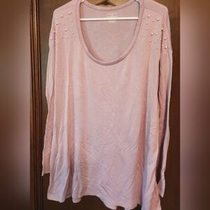 Women's Pink Long Sleeve Top with Pearl Accents